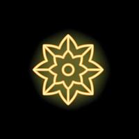 Bright yellow neon light showing eight pointed star shape on black background vector