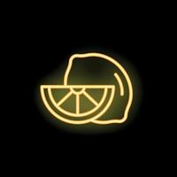 Bright yellow neon sign of a lemon and a slice depicting refreshment vector