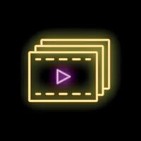 Neon icon of three players showing play button on black background vector