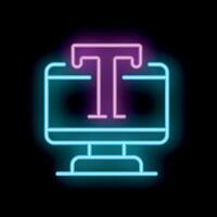 Neon icon of desktop computer displaying text editing interface vector