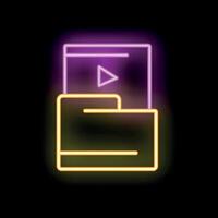 Neon icon of file being saved in a folder vector