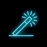 Blue neon magic wand creating light sparks on black background vector