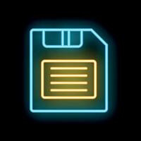 Glowing neon floppy disk icon on a black background vector