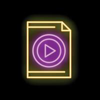 Glowing neon document icon on a black background vector