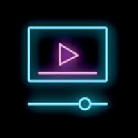 Neon player icon showing streaming movie content vector