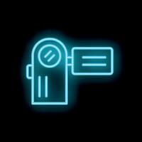 Glowing neon icon of camera for movie making or journalism vector