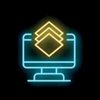 Neon computer icon displaying layers of digital design elements vector