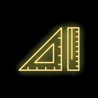 Yellow neon icon of ruler and set square glowing on black background vector