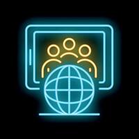 Neon icon of global online business meeting with group of people working remotely vector