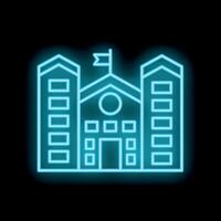 Glowing neon sign in the shape of a school building with a flag on top vector