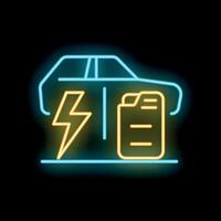 Neon icon of electric car charging with contract document vector