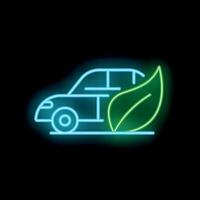 Neon sign of an eco friendly car with a green leaf vector