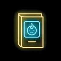 Neon icon of a book about babies shining on black background vector