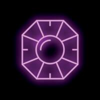 Neon pink octagon with circle shining brightly on black background vector