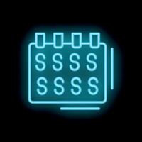 Neon blue calendar icon showing the letter s for design element on black background vector