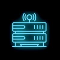 Neon blue server icon showing wireless network connection vector