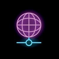 Neon icon of a globe connecting to a network vector