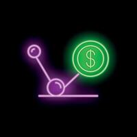 Neon leverage balancing with a dollar coin icon glowing vector
