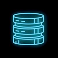 Neon blue database icon glowing against a black background vector