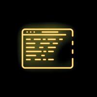 Neon yellow programming code on browser window icon vector