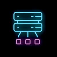 Neon server icon connecting to three devices on black background vector