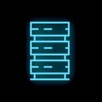 Neon server rack glowing on black background vector