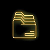 Glowing neon icon of folders stacked on black background vector
