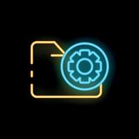 Neon icon of folder and gear symbolizing file configuration vector