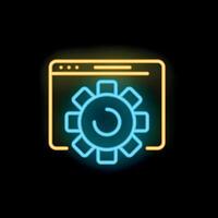 Neon icon of website being optimized with cogwheel displaying vector