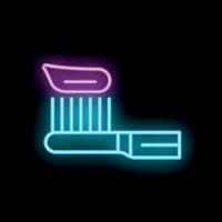 Neon toothbrush applying toothpaste on bristles icon vector
