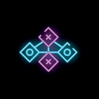 Neon style icon showing decentralized network on black background vector