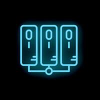 Neon servers network icon glowing on dark background vector