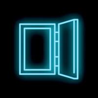 Neon open door icon glowing on dark background vector