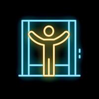 Neon icon of a person standing inside of an open elevator vector