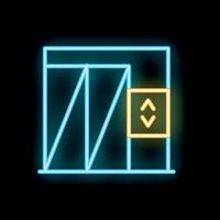 Glowing neon line elevator doors icon isolated on black background. illustration vector
