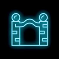 Glowing neon gate entrance icon with brick columns and round lamps on top vector