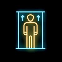 Neon elevator icon glowing on dark background vector