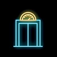 Neon elevator icon glowing in the dark with speedometer vector