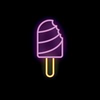 Neon sign of bitten chocolate covered ice cream bar on stick vector