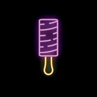 Bright neon sign depicting a delicious ice cream on a stick on black background vector