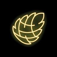 Yellow neon leaf surrounding earth globe on black background vector