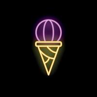 Neon sign of ice cream ball in waffle cone on black background vector