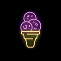 Neon sign showing ice cream cones with three scoops of ice cream vector