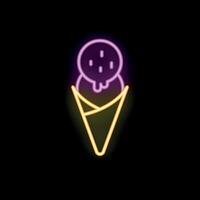 Neon sign of melting ice cream in waffle cone on black background vector