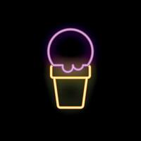 Neon sign showing melting ice cream on black background vector