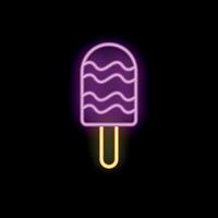 Neon sign of a delicious ice cream on a stick glowing on a dark background vector