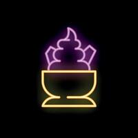 Neon sign representing a delicious ice cream sundae with whipped cream and wafers on black background vector