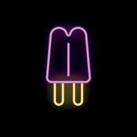 Neon sign of a double ice pop with a bite taken out glowing on black background vector