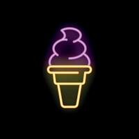 Neon sign representing ice cream cone shining on black background vector