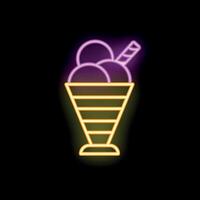 Neon sign representing ice cream sundae with wafer stick vector